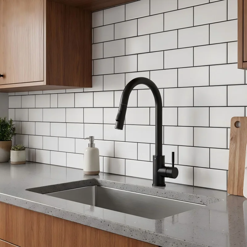 Modern Single Handle Pull Down Kitchen Mixer Tap Deck Mounted Dual Spray Mode Faucet Hot & Cold Water Control for Home Cooking A
