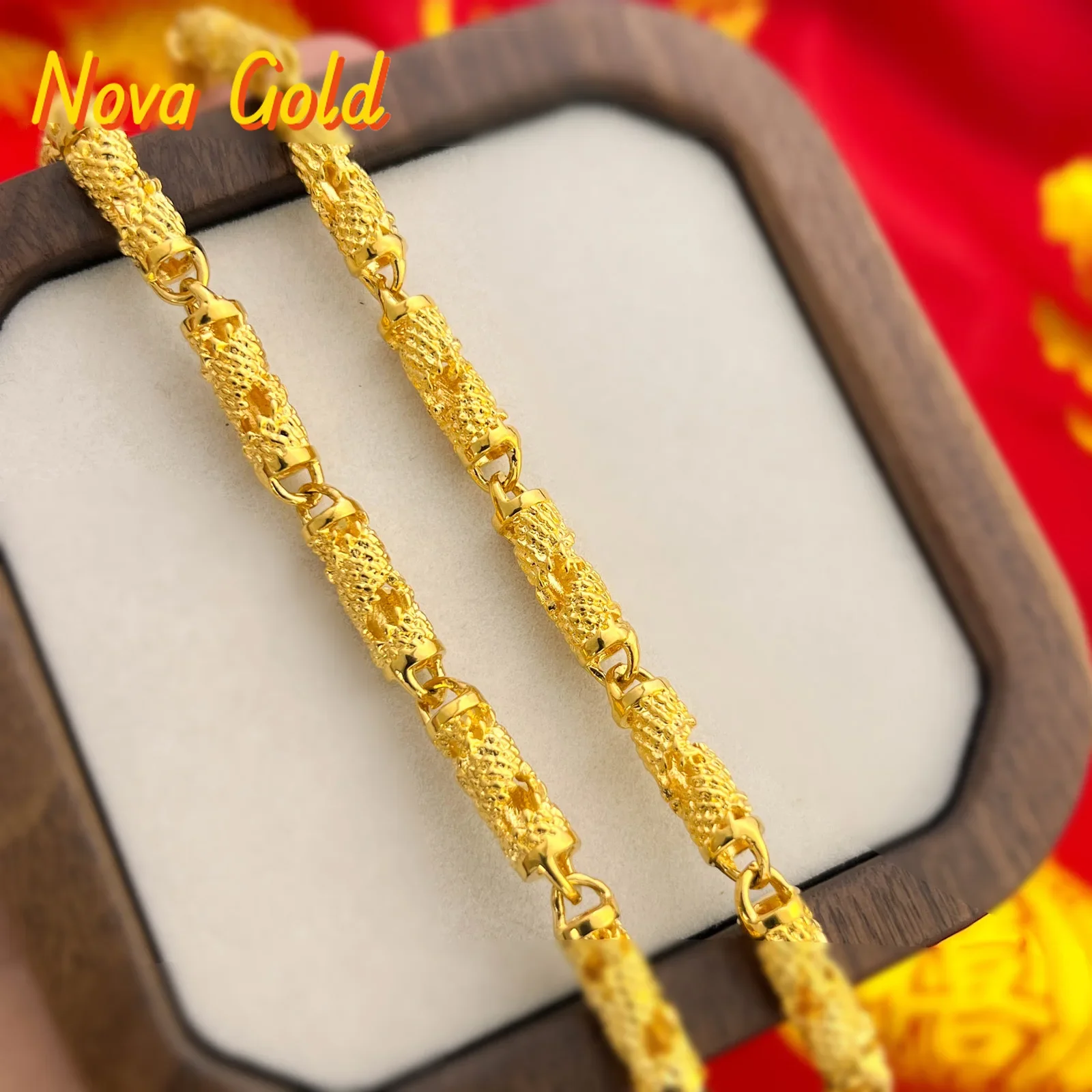 

Ожерелье NovaGlod из настоящего золота 24K с полым драконьим узором, 9999 проба, для мужчин и женщин, цепочка-фурнитура, полая цепочка, AC