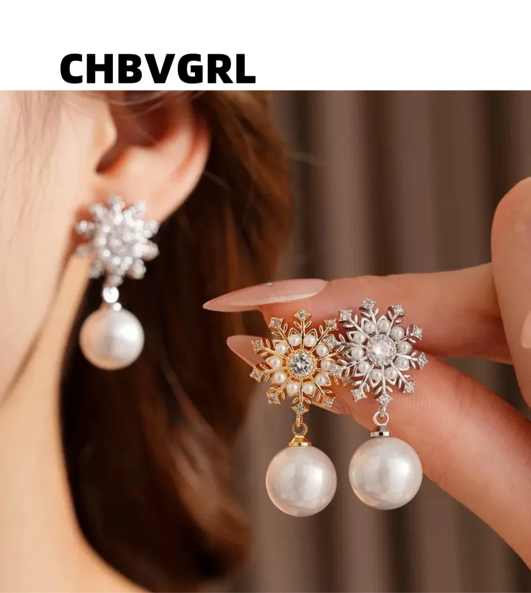 

Hot-selling French retro zircon snowflake pearl earrings, luxurious and high-end earring, fashionable and exquisite earring