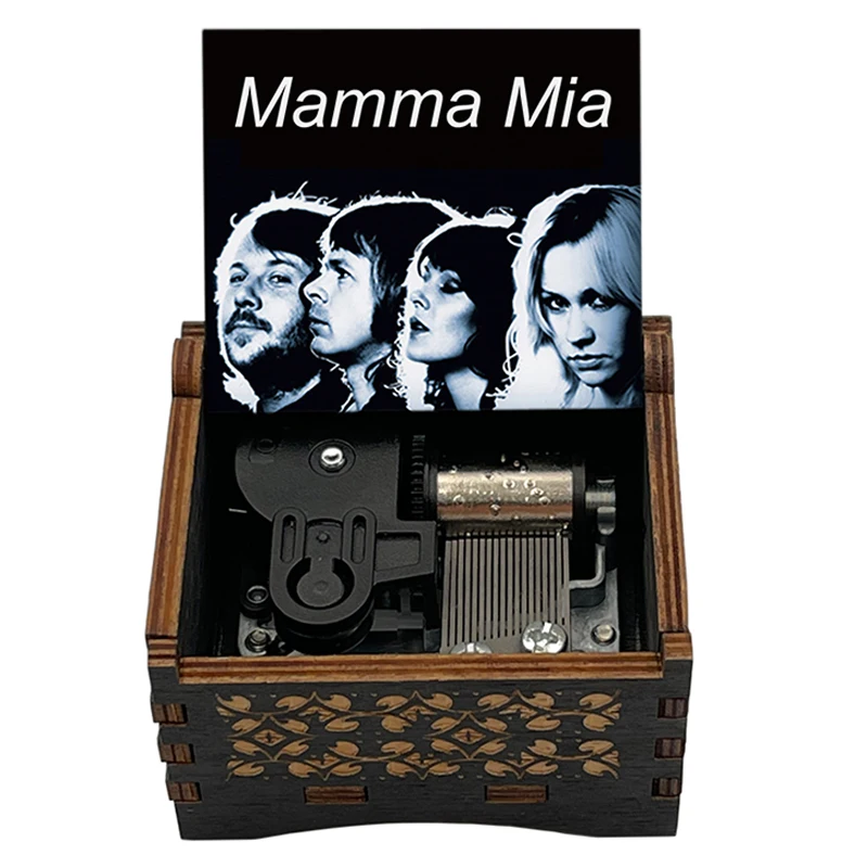 Classic Song《MAMMA MIA》Wooden Music Box Desk Ornament Holiday Birthday Party Gift For Friends