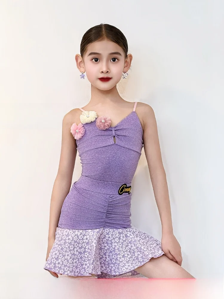 latin-dance-suit-children's-practice-uniform-jumpsuit-separate-dance-skirt-set-v-neck-removable-chest-pad-mid-elasticity