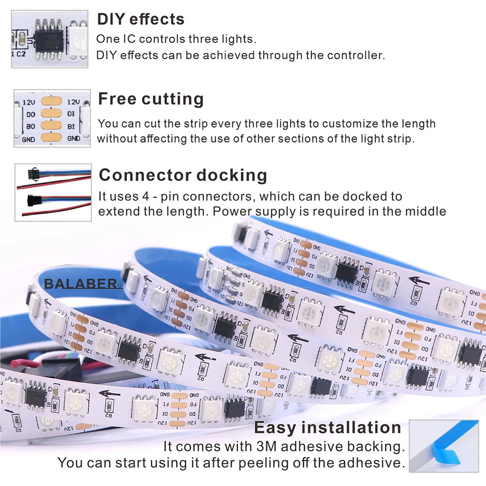 DC12V60LEDs/m TM1934 addressable RGB LED strip light, ambient light with a chasing light effect,suitable for both indoor outdoor