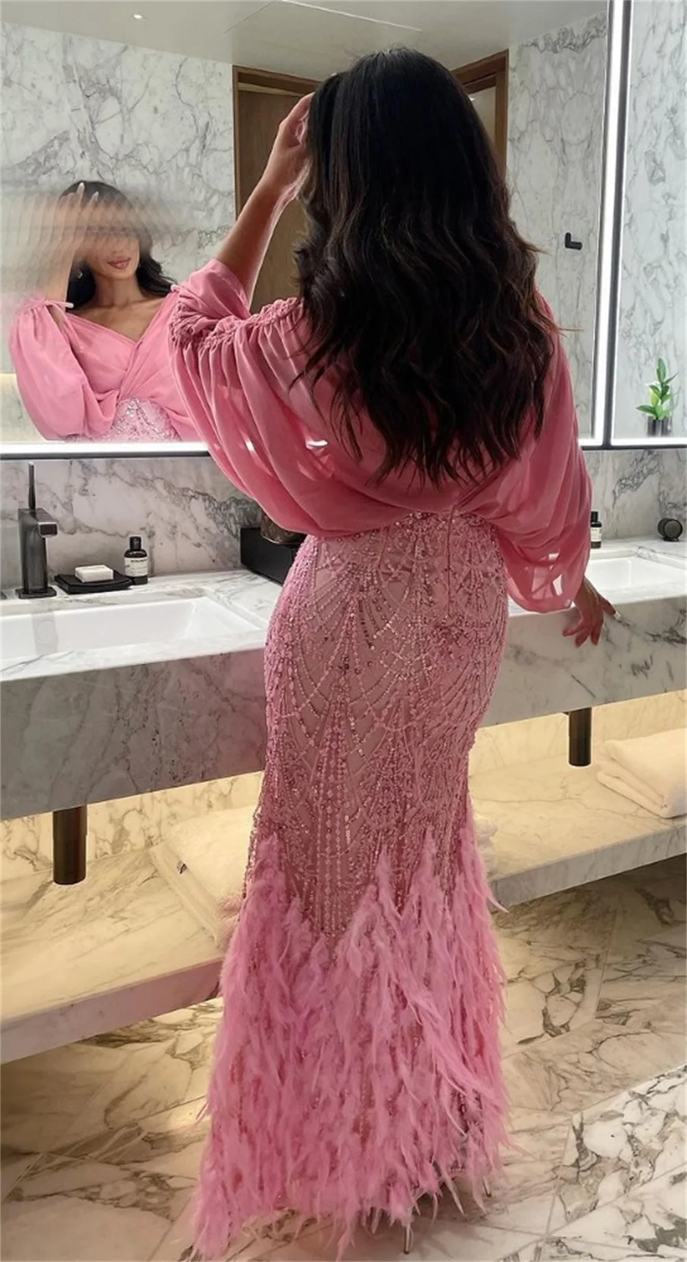 Customized  Sexy V-neck Mermaid Hugging Tassel Sequin Organza Occasion Evening Gown Abiye Dugun Elbiseleri Bayan Turkiyenin