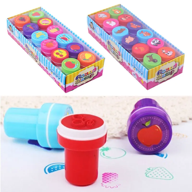 12pcs/Box Children Toy Rubber Stamps Cartoon Fruits Kid Seal DIY Scrapbook Photo Album Decor Stamper High Quality Simple