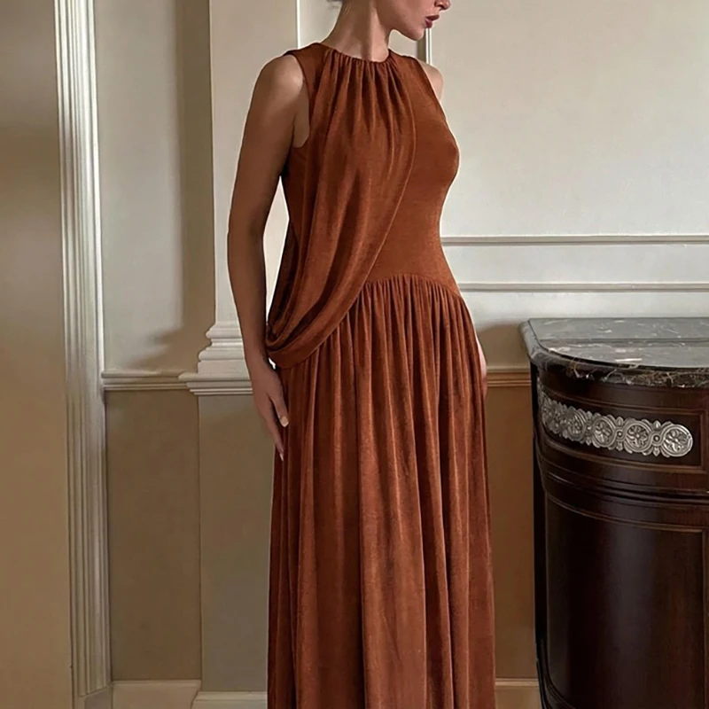 

Женское платье однотонного цвета, модное, для вечеринок, элегантное, для летнего отдыха, с плиссировкой, приталенного силуэта, длинное.