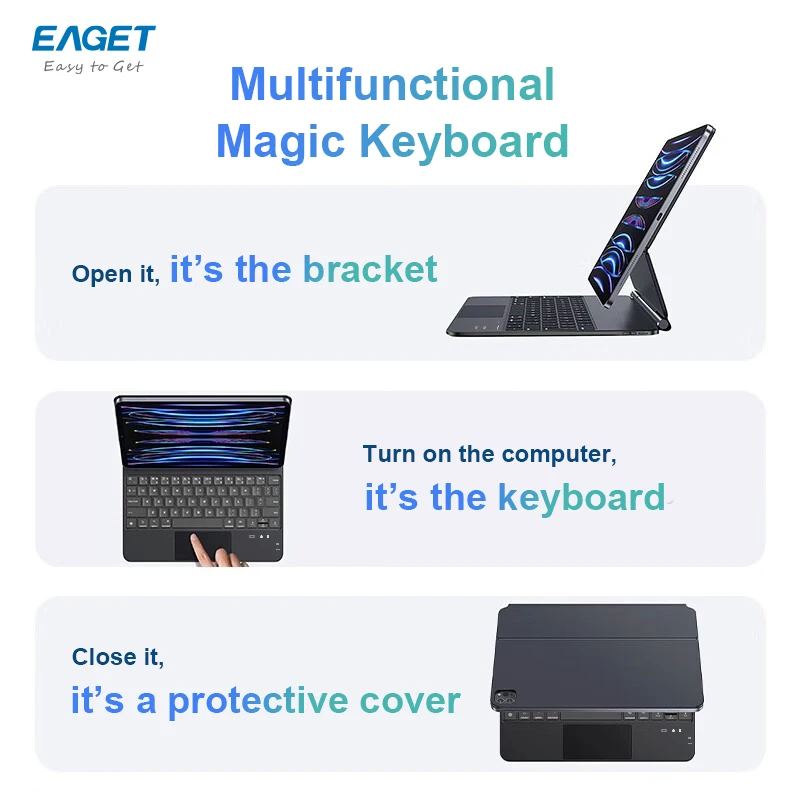 EAGET Multifunctional Magic Keyboard with Magnetic Floating Cantilever Stand & Large Trackpad