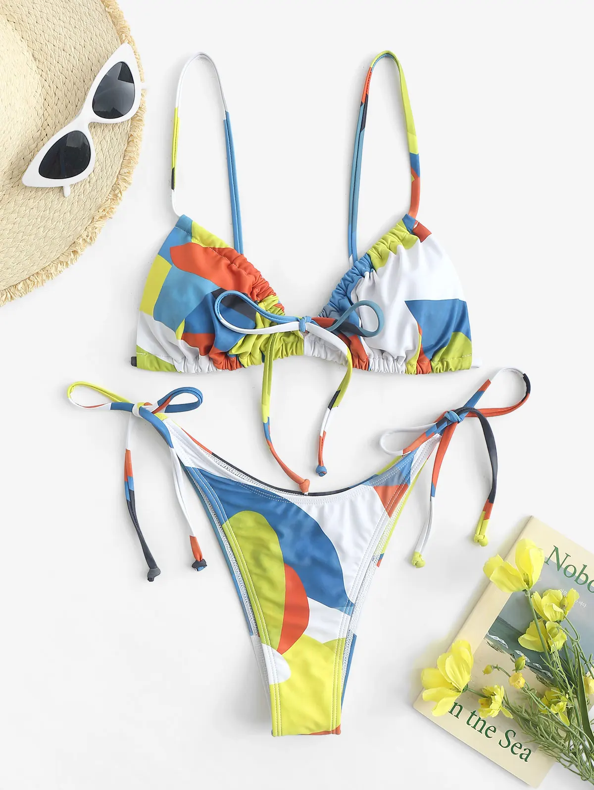 ZAFUL dwuczęściowy strój kąpielowy Bowknot Colorblock wiązanie z boku stringi zestaw bikini 2024 strój kąpielowy plażowy letni strój kąpielowy