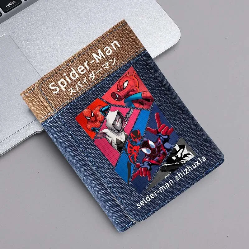 Marvel Spiderman Parallel Universe Peripheral Movies Short Cartoon Wallet Tri-fold Canvas Folding Large Card Bag Trendy Portable