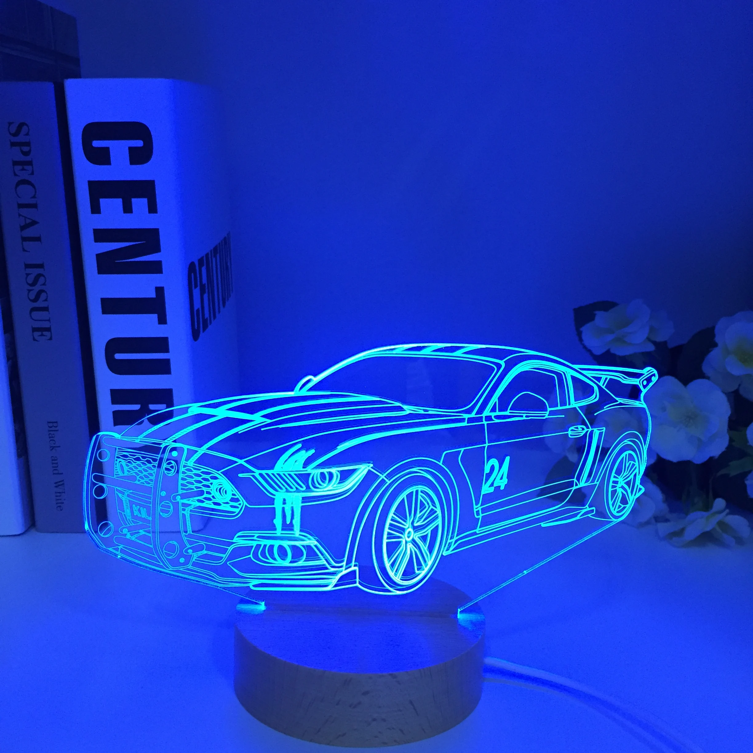 Luminous 3D Nightlight Visual Illusion LED 7 Colors Wooden Light Flashing Back to the Future Levitation Vehicle Car Model Toys