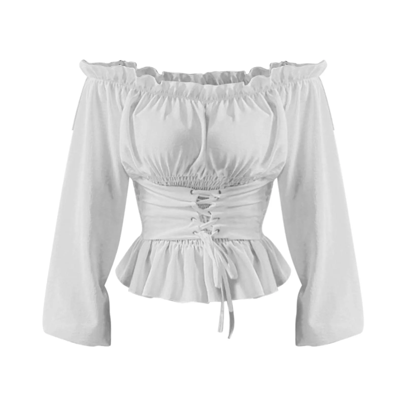 Ruffles Off Shoulder Corset Tops And Blouses Womens Gothic Renaissance Vintage Shirt Victorian Cosplay Costume Pirate Shirts New