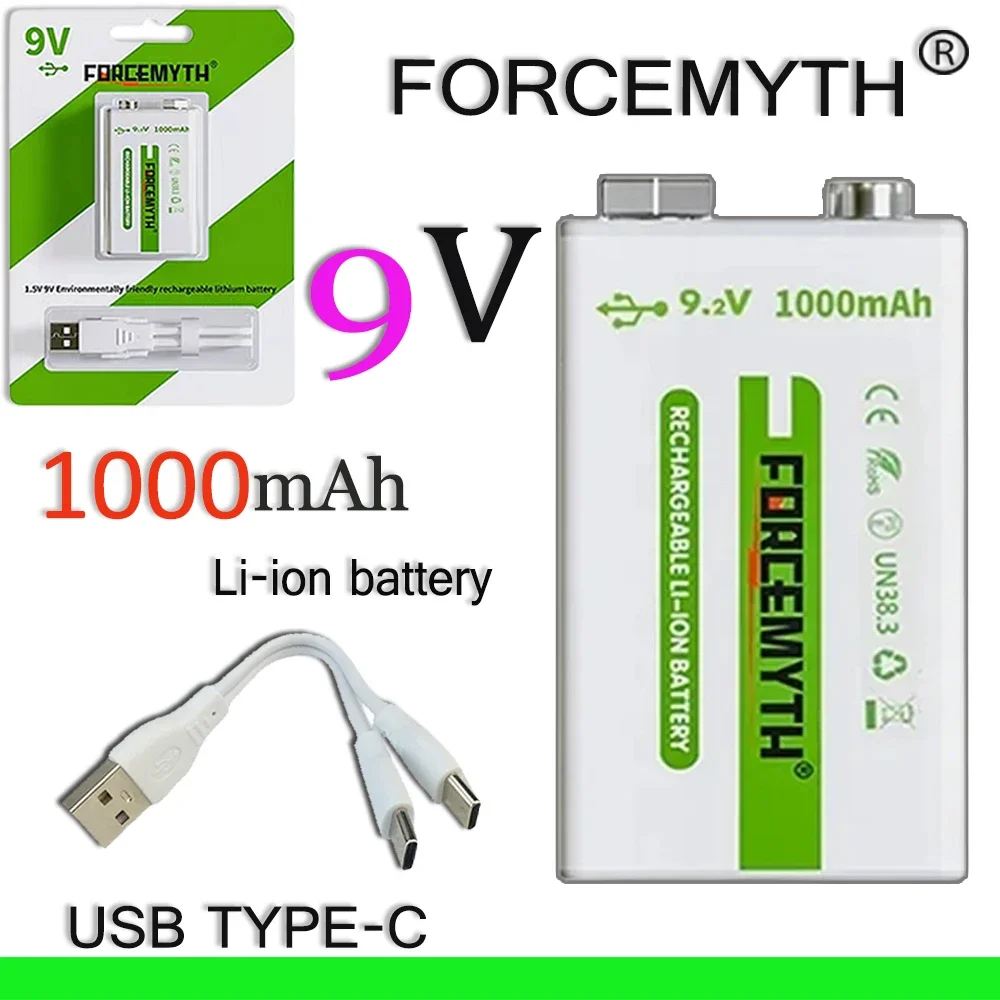 

9V 1000mAh Li-ion Rechargeable battery,Micro USB Batteries 9V lithium for Multimeter Microphone Toy Remote Control KTV use