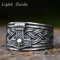 2023 New Viking Amulet Nordic Mjolnir Thor's Hammer and Skull Ring For Men Women Stainless Steel Male Anel Gift Free Shipping