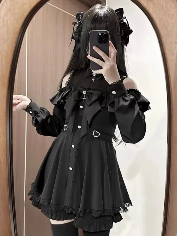 k Academia Y2K Sweet Heart Encounter مجموعة كاملة لربيع الخريف ort Sve Long Sve Round Ne Button up Faion Set لـ...