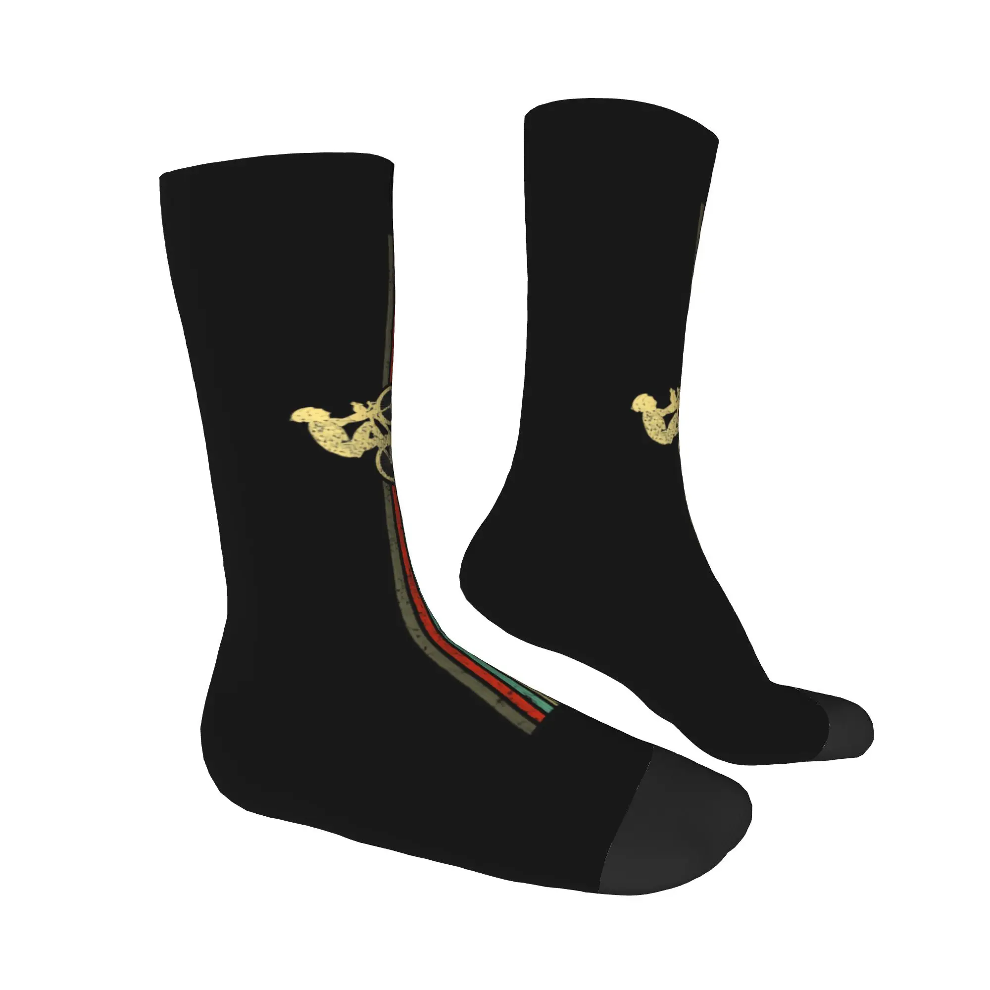 Calcetines retro de rayas para bicicleta para hombre y mujer, calcetines cálidos de moda para ciclista de montaña