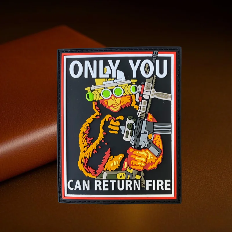 Only You Can Return Fire Funny Morale Badge PVC Patch Tactical Bear with A Gun Military Armband Hook&Loop Backpack Hat Sticker