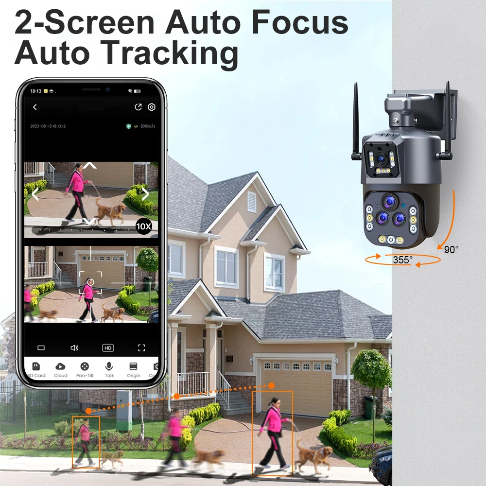 SANSCO 8K 16MP Four Lens WIFI PTZ Camera Dual Screen AI Auto Tracking Outdoor 8MP Security Surveillance IP Camera IPC360 HOME