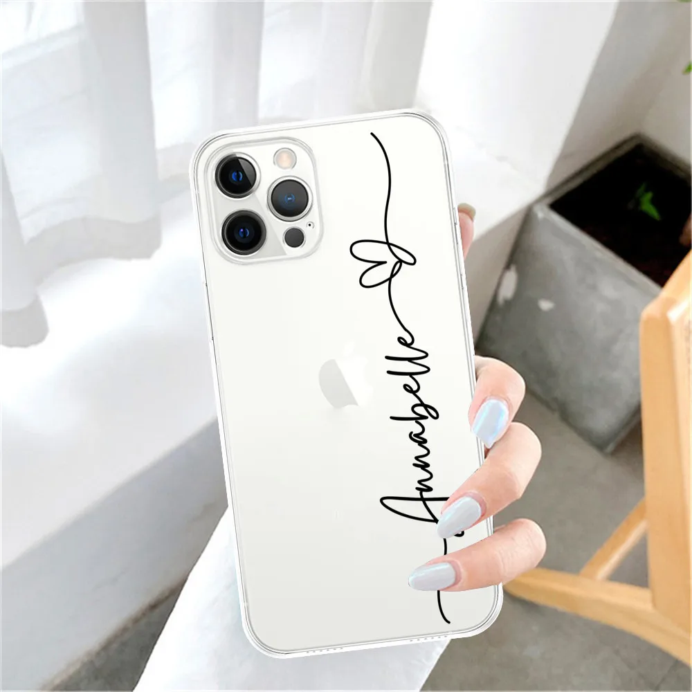 para iPhone 13 12 11 7 8 Plus X XS XR caso personalizado nome personalizado com coração transparente TPU capa macia para iPhone 11