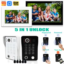 Fingerprint Unlock 5IN1 Wifi Doorbell Video Intercom System For Home Doorphone Tuya Smart 1080P Touch Monitor Security Protect