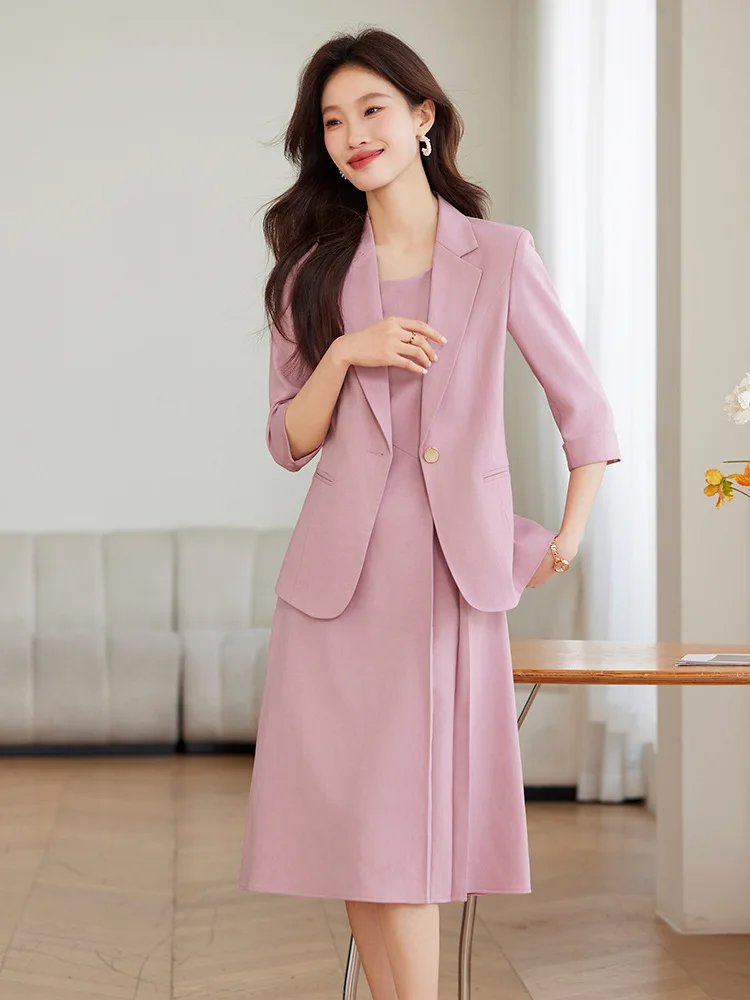 Light green women's summer blazer with three-quarter sleeves2025New stylish versatile casual commuter two-piece suit