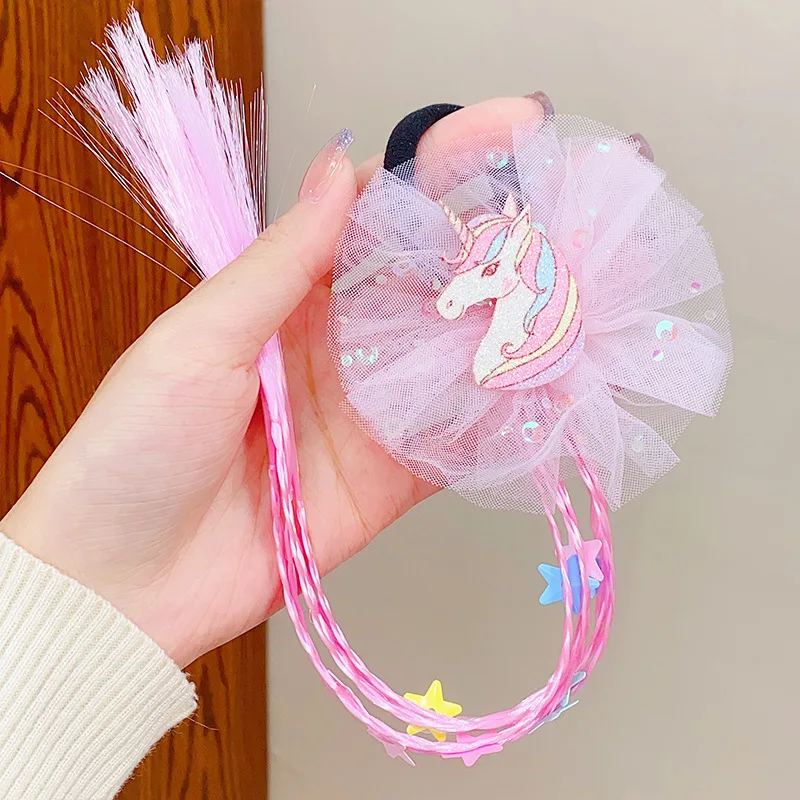 1PC Cute Girls Colored Bow Wigs Ponytail Headbands Rubber Bands Beauty Hair Bands Headwear Kids Hair Accessories Hair Ornament