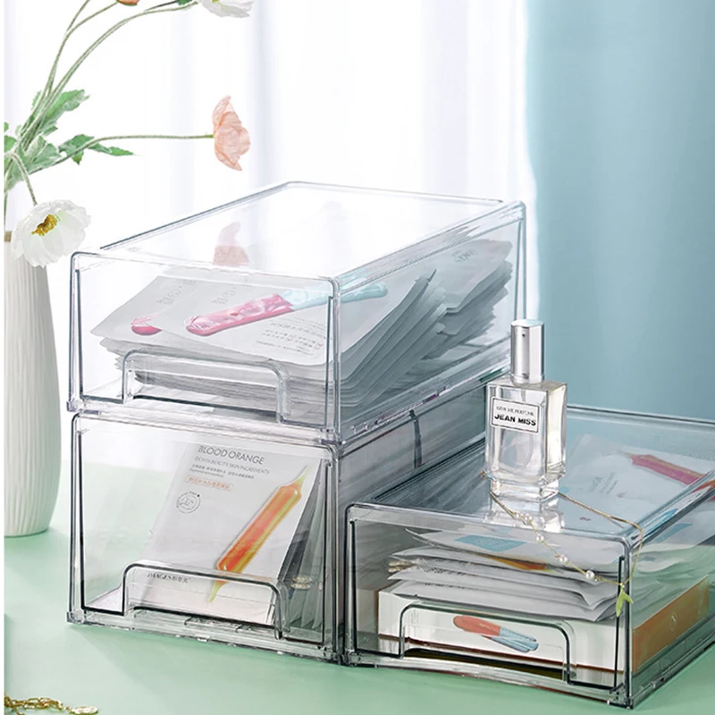 Acrylic Makeup Organizer Cosmetic Storage Box High Capacity Dustproof Waterproof Cosmetic Display Case with Drawers Organizer