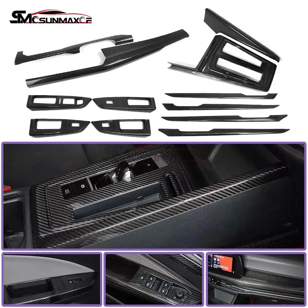 LHD Real Carbon Car Interior Center Console Dashboard Panel Cover Trim For 2020-2024 VW Golf 8 MK8 GTE GTI GTD R LINE