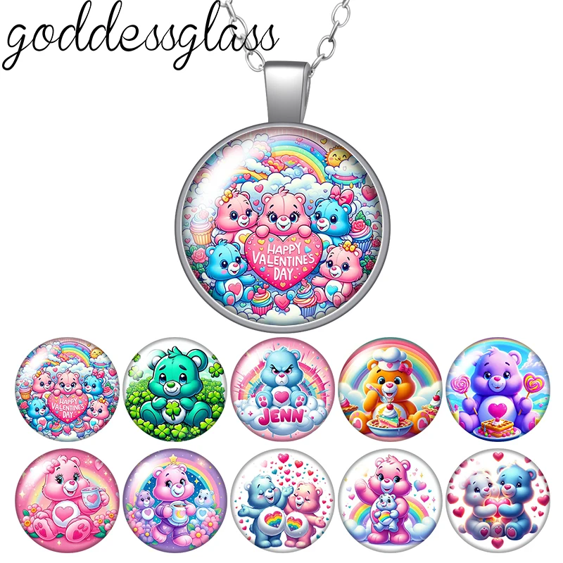 Care bears Christmas Tree Good Luck Share Grumpy  Round Photo Glass cabochon silver plated pendant necklace jewelry Gift