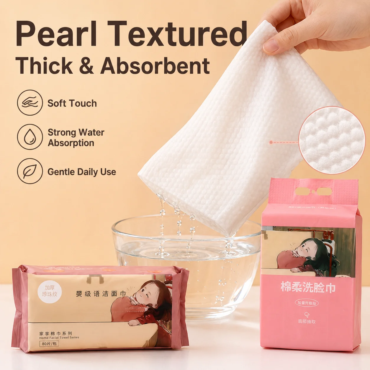 Disposable Face Towels Pearl Textured Dry Wet Wipes Soft Skin-Friendly Low Lint Makeup Removal 80/160PCS Daily Cleansing