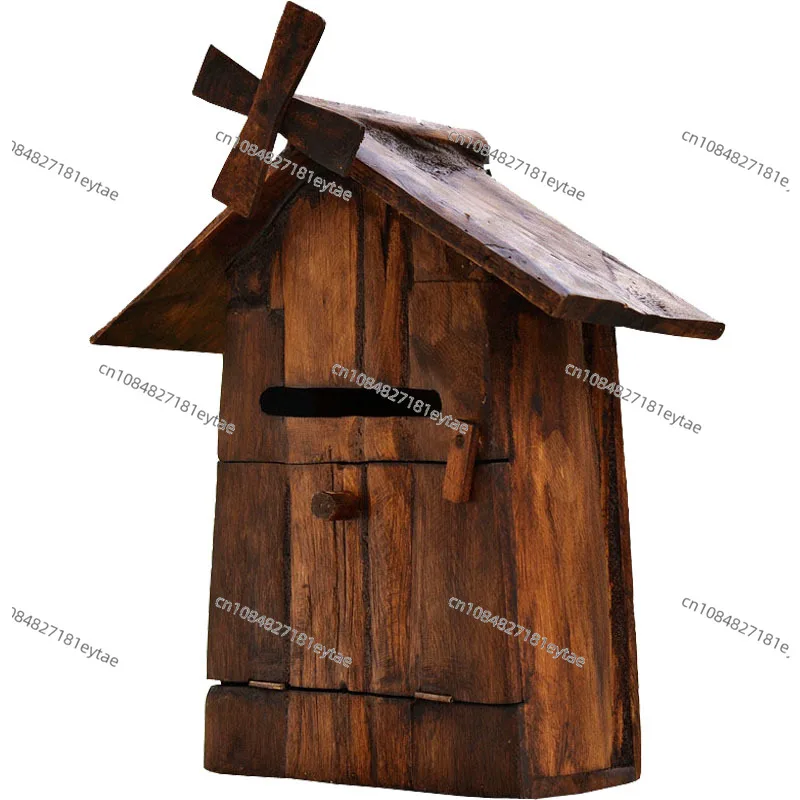Old wooden windmill mailbox, utility bill, postcard storage box, wall, exterior rainproof retro mailbox