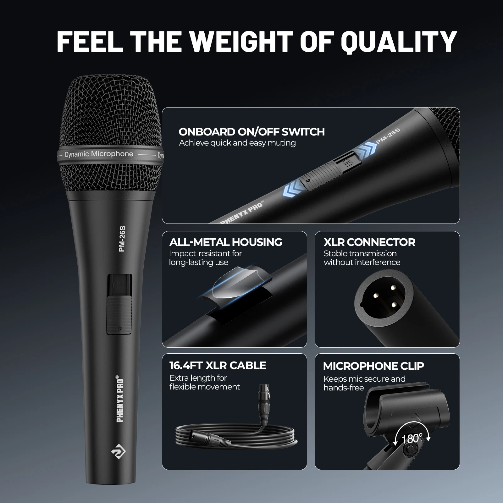 PM-26S | Wired Dynamic Supercardioid Vocal Microphone with ON/OFF Switch