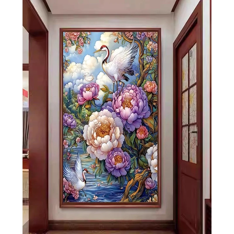Crane 11CT Printed Needlework,DIY Living Room Printed Cross Stitch,Sets For Embroidery Kit Cotton/Silk Threads 68 Colors
