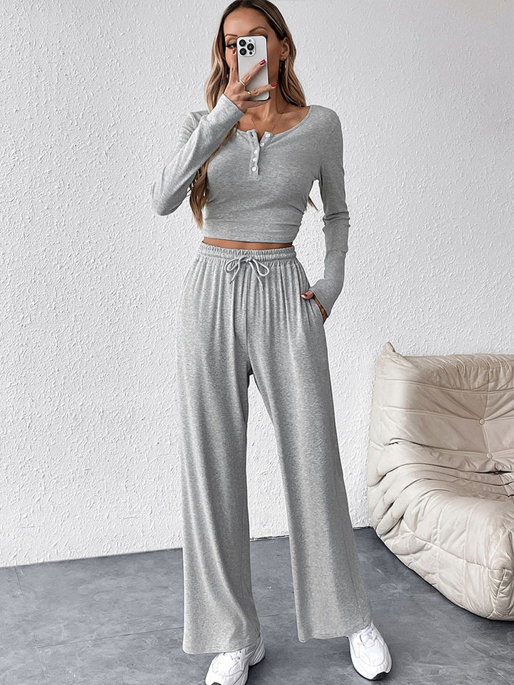 Women T-shirt Trousers Spring New 2 Piece Streetwear Fashion Casual Slim Long Sleeves Tees Loose Trousers Female Casual Clothing