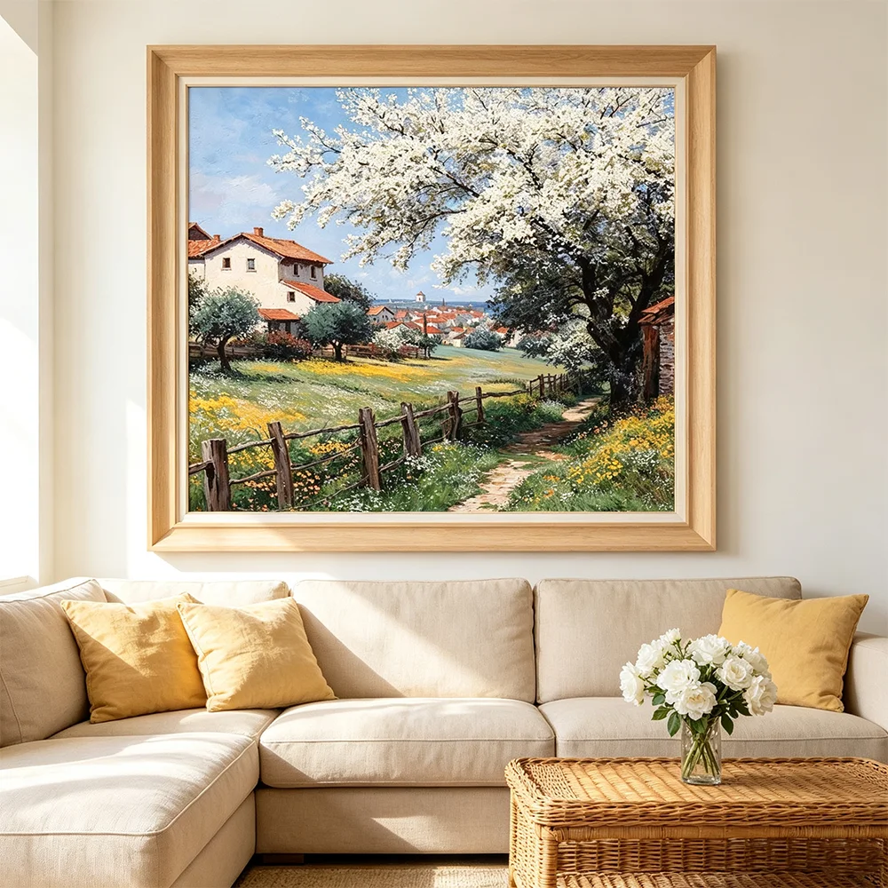 Village Scenery Poster Canvas Print Picture, Unframed Decorative Mural, Modern Wall Art Painting Home Room Kitchen Decor Gift