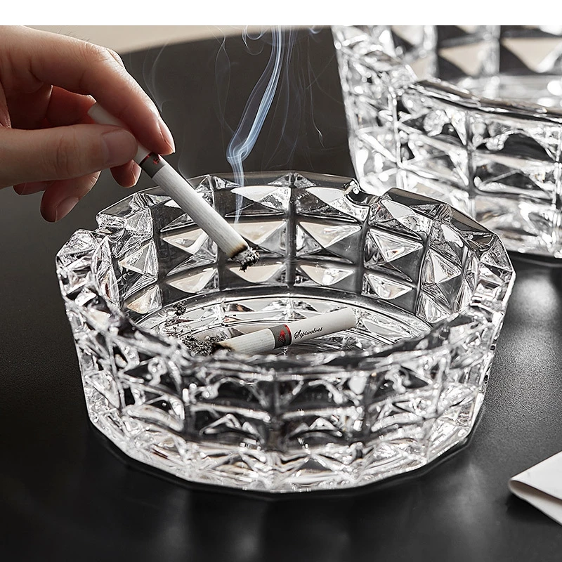 

Simple Glass Ashtray Ash Tray Smoking Accessories Home Relief Pattern Cigar Storage Containers Ornament