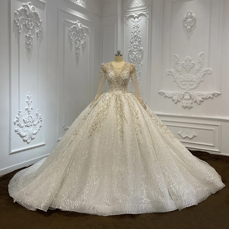 Jancember International Novità Abito da sposa per la sposa 2024 Paillettes Maniche lunghe Abito da ballo Che borda Vestido De Noiva LSCJ04