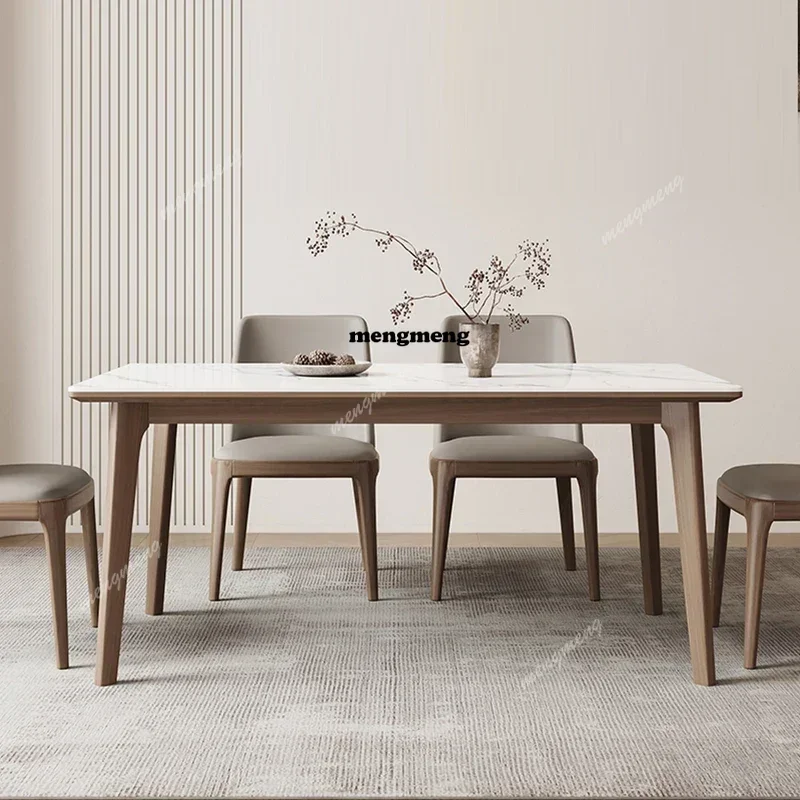 CC And Chair Combination Simplicity Ash Wood Rectangle Soft Pack Chair Furniture White Wax Wood Material Rock Slab Dining Table