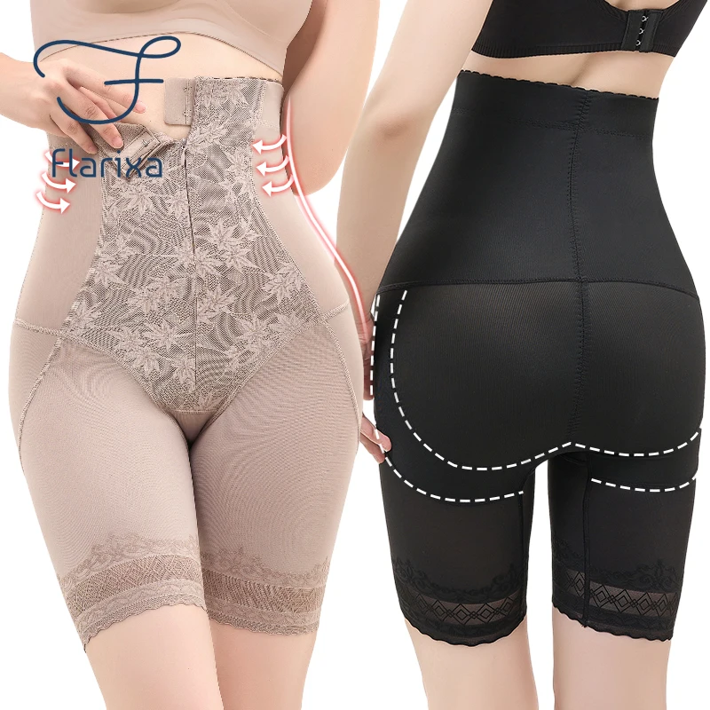 

Flarixa Lace High Waist Flat Belly Panties Waist Trainer Body Shaper Tummy Slimming Butt Lifter Underwear Women Safety Shorts