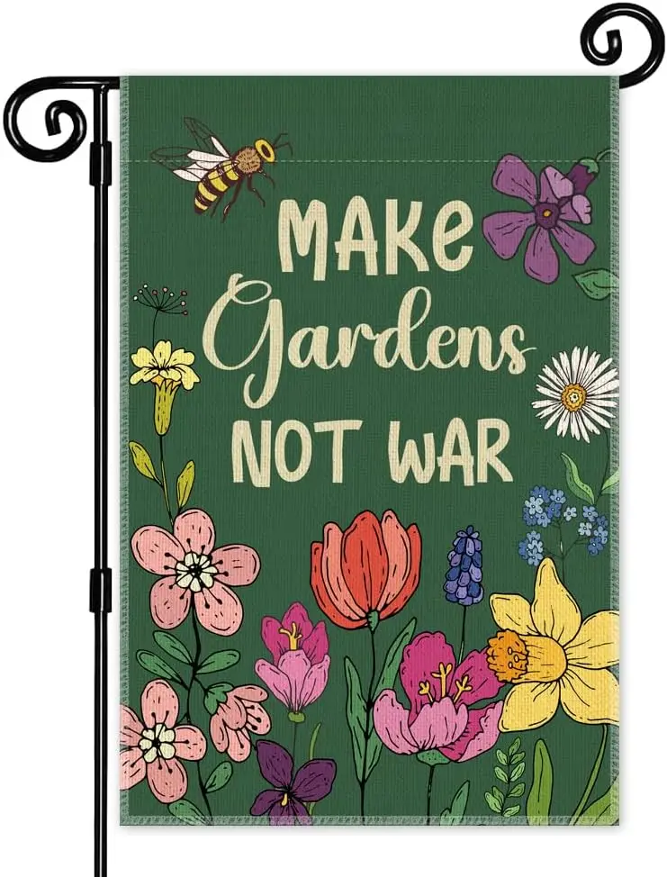 Make Gardens Not War Garden Flag, Double Sided Yard Outdoor Farmhouse Lawn Porch Decor Flag, Peace Equality Ally Yard Flag,  GGO