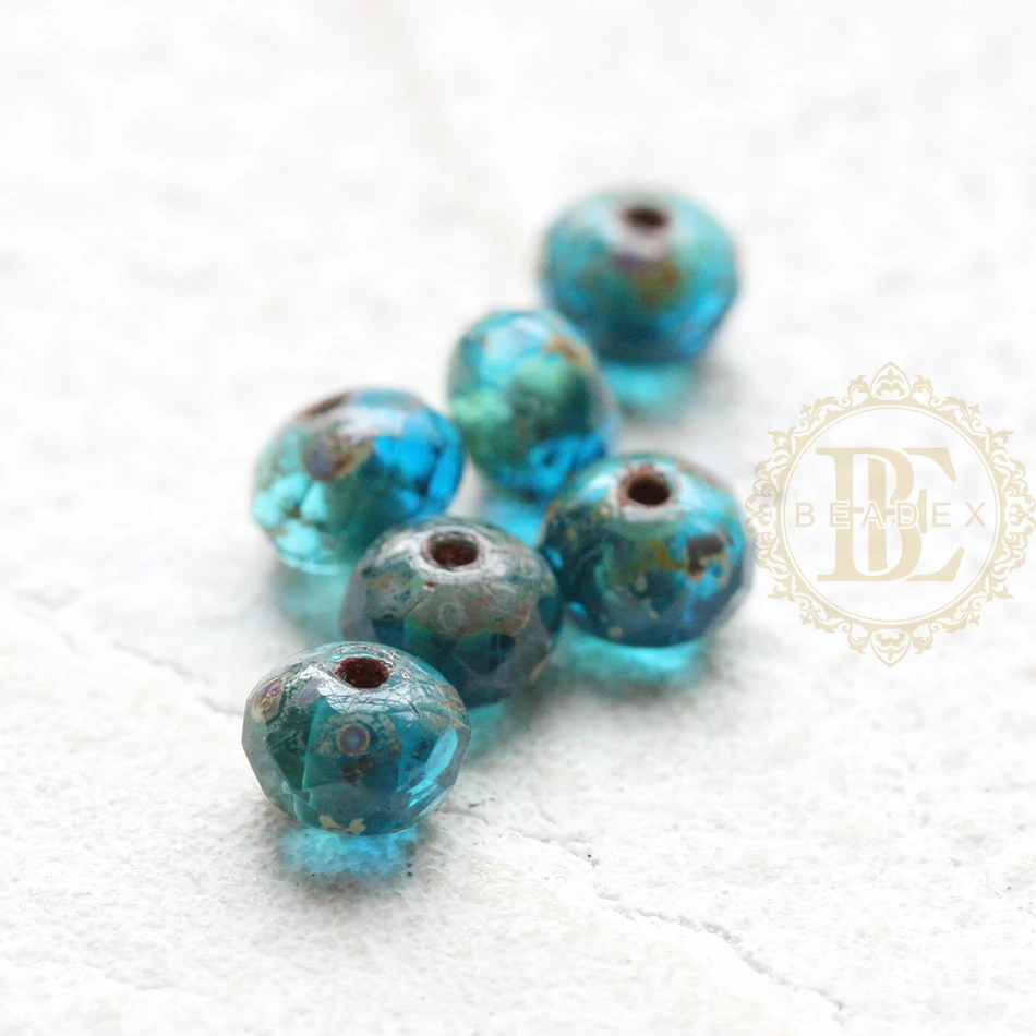 DIY Supply-10 Pieces Czech Aged Glass Rondelle Spacer Beads - Varies Colors - 5x3mm (NVA-18)
