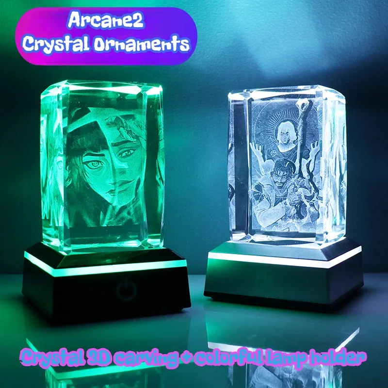 Arcane2 Ekko&Powder/Jinx Collectibles 3D Crystal Glass Colored Lamp Holders Souvenirs Three-dimensional Sculptures Couple Gifts