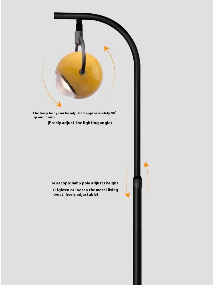 Luminária de chão com braço oscilante, sala de estar, sofá, prateleira, lâmpada de pesca, moderna e simples, atmosfera vertical