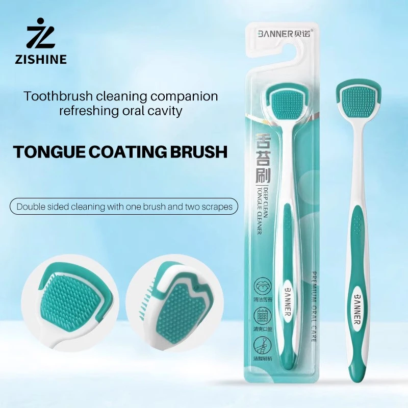 

Tongue cleaner brush double-sided cleaning scraper multi-function tongue scraper removes food residue and freshens breath