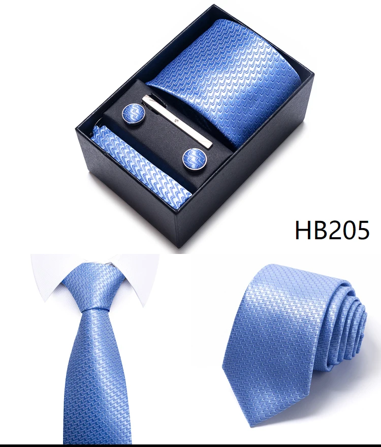 Krawatte Taschentuch Manschettenknopf Set für Männer Krawatte Urlaub Geschenkbox Blau Gold Anzug Zubehör Schlanke Hochzeit Gravatas – Detail 11