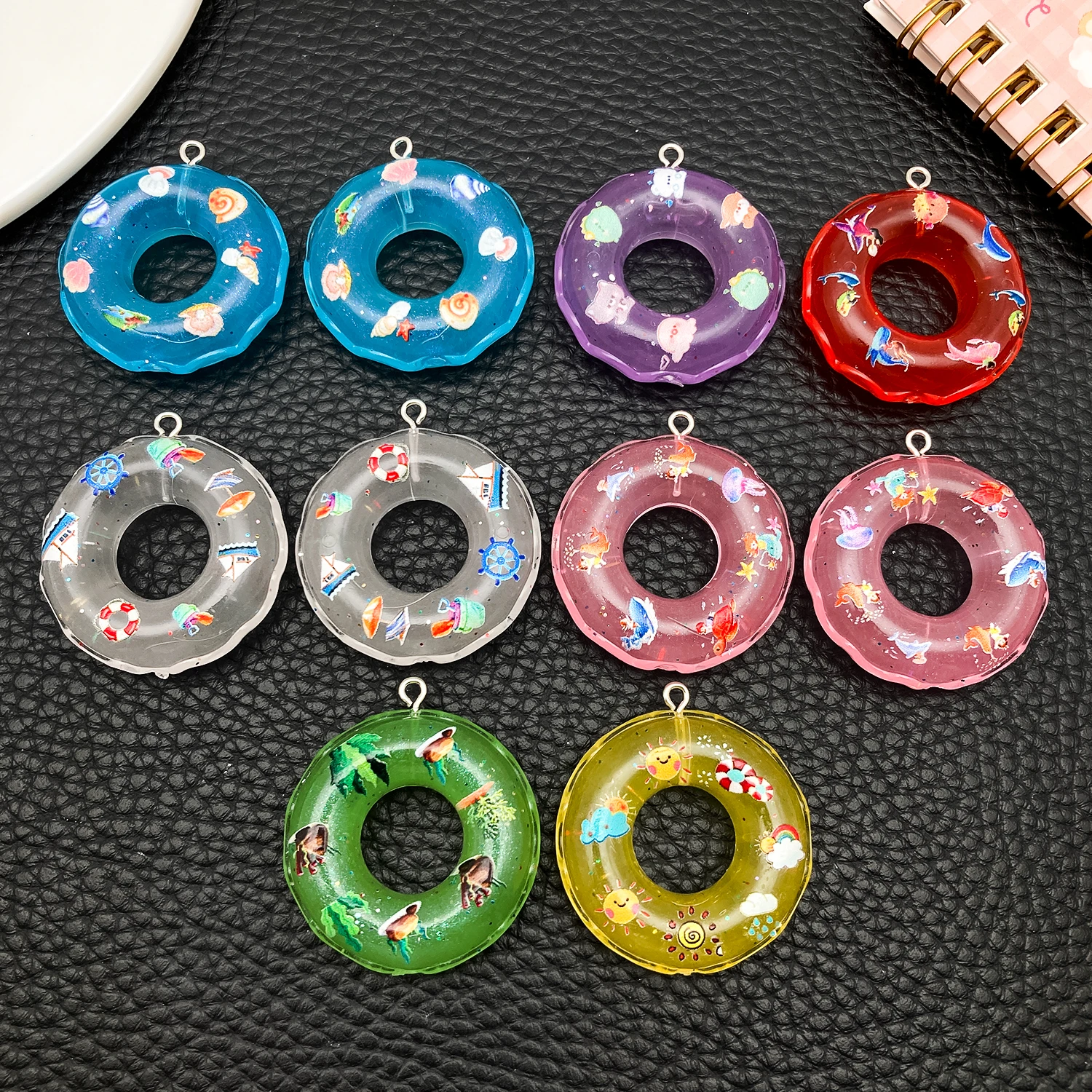 4/10pcs Hot-Selling DIY Resin Creative Realistic Transparent Color Swim Ring Pendants, Summer Charm Accessories for Phone Straps image 6