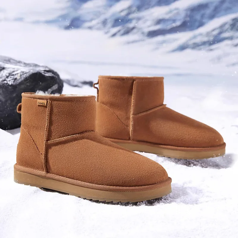 GOLDEN CAMEL Men\'s Shoes Winter Wool Cold-proof Couple Ankle Boots Plus Velvet Cotton Shoes Warm Thick Snow Boots for Men 2024