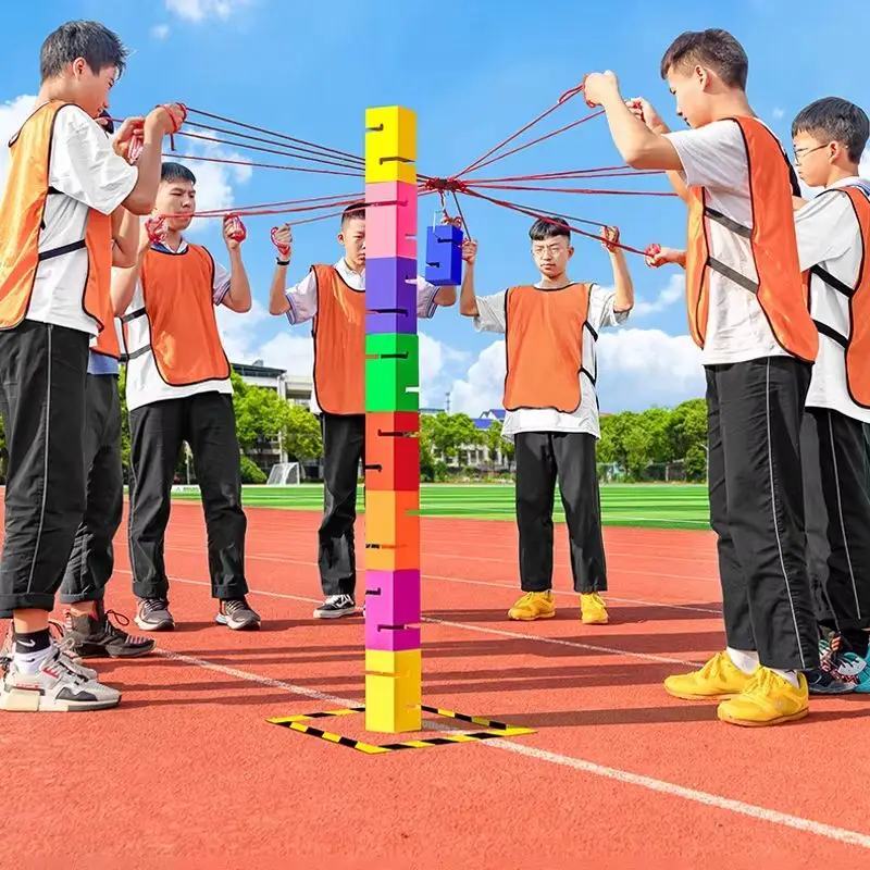 Outdoor Pull Rope Stack Tower Color Block Set Team Cooperation Game Prop For Corporate Team Building Training Event Supplies