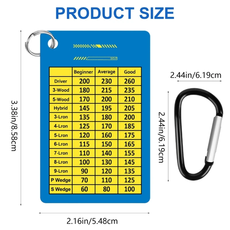 F1FD Golfs Club Chart Golfs Chart Kartu Jarak dengan Klip Carabiner