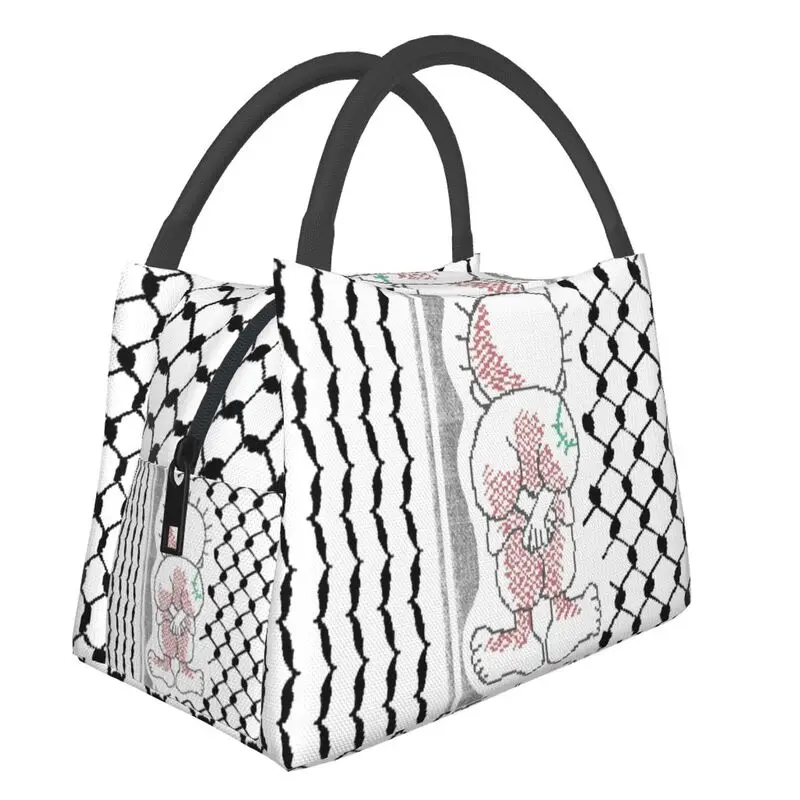 Custom Palestinian Handalah Palestine Kufiya Pattern Insulated Lunch Bags Tatreez Embroidery Resuable Thermal Bento Box