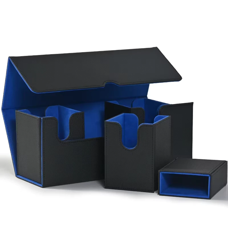 Card Deck Box with Dice Tray, 4 in 1 Card Deck Case Holds 510+ Unsleeved Cards, Magnetic Closure PU Leather Card
