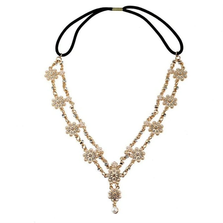 Bohemia Sweet Wedding Headpiece Crystal Bridal Head Chain Tiara Hair Jewelry for Women Rhinestone Forehead Headband Accessories